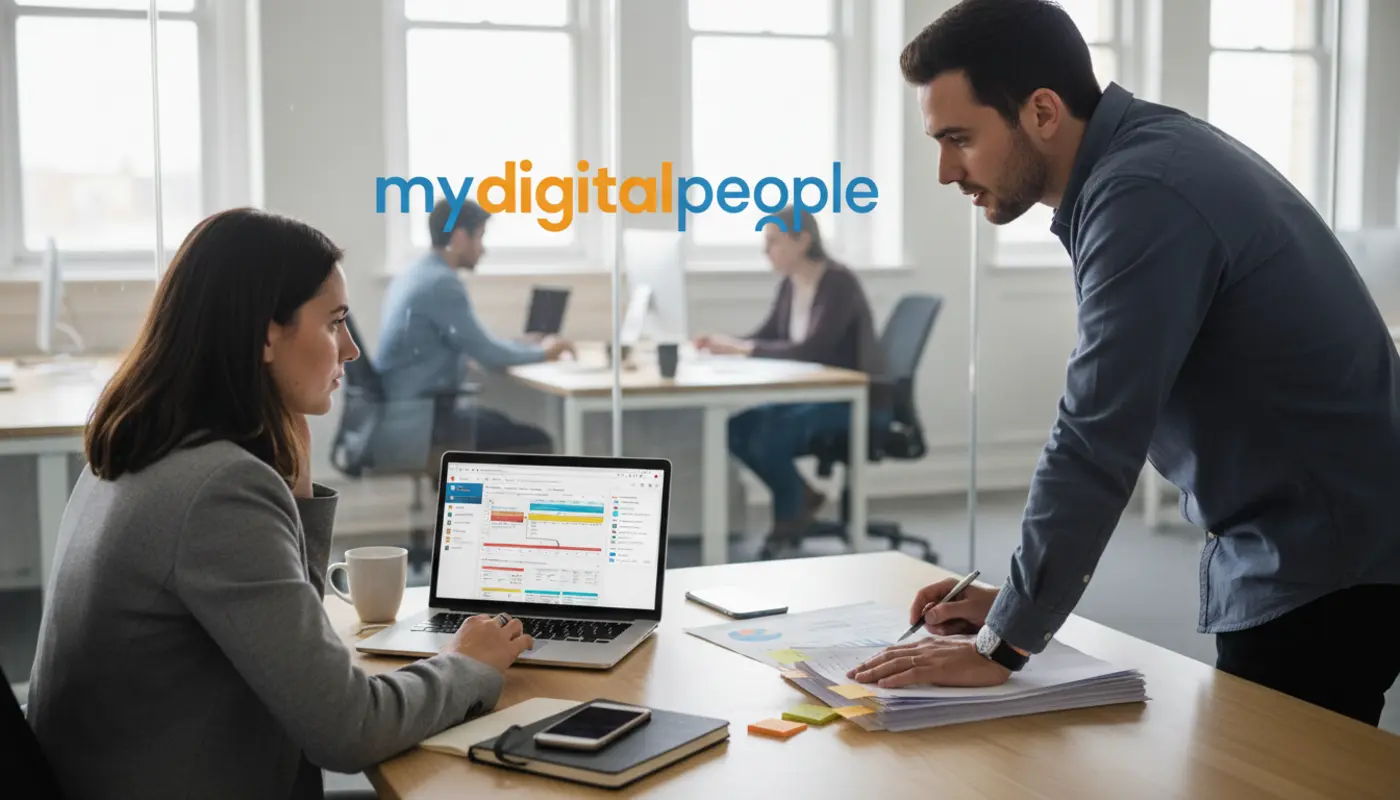 Team reviewing CRM database on laptop with customer data in a modern office