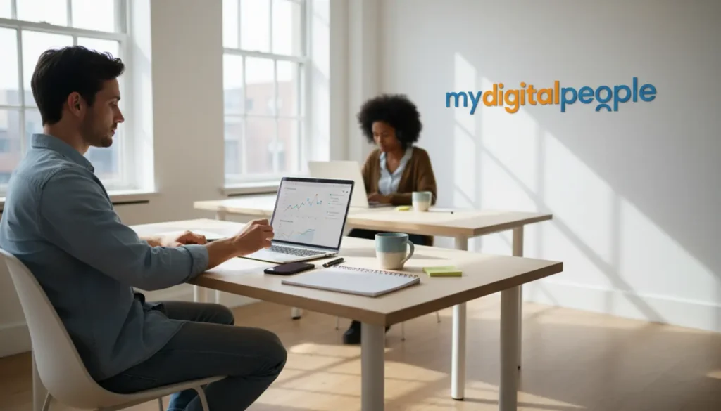 Professional turning phone face down to reduce social media distraction in modern office