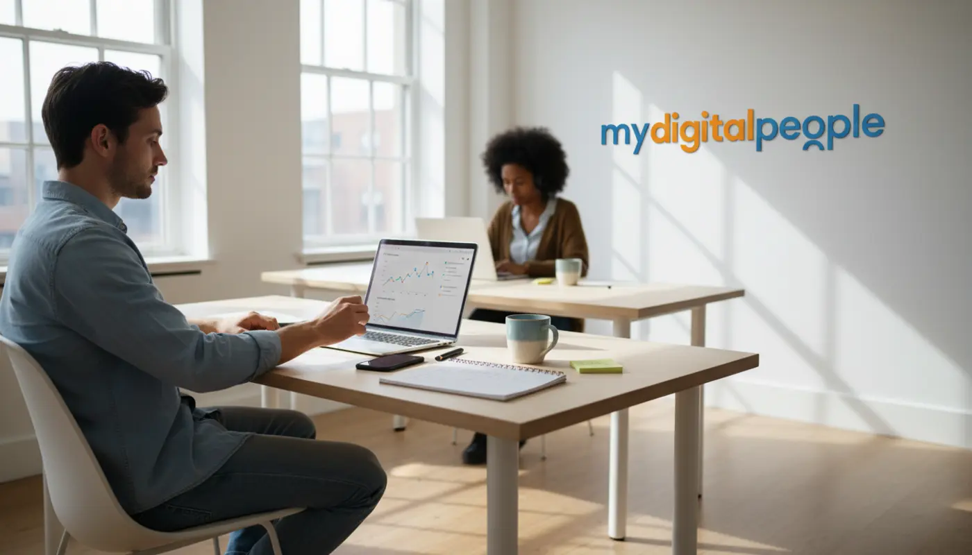 Professional turning phone face down to reduce social media distraction in modern office