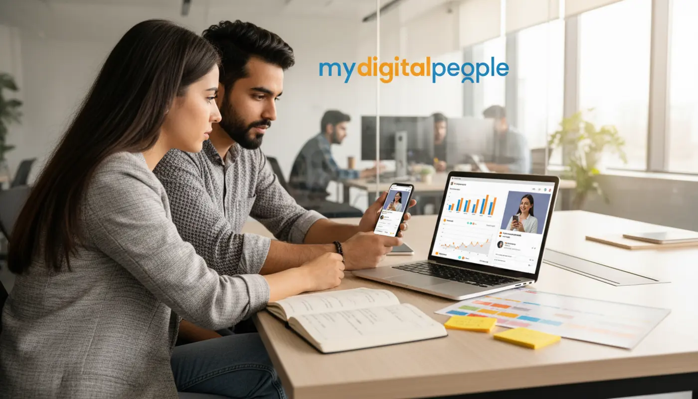 Marketing team running influencer whitelisting ads from creator account in modern office