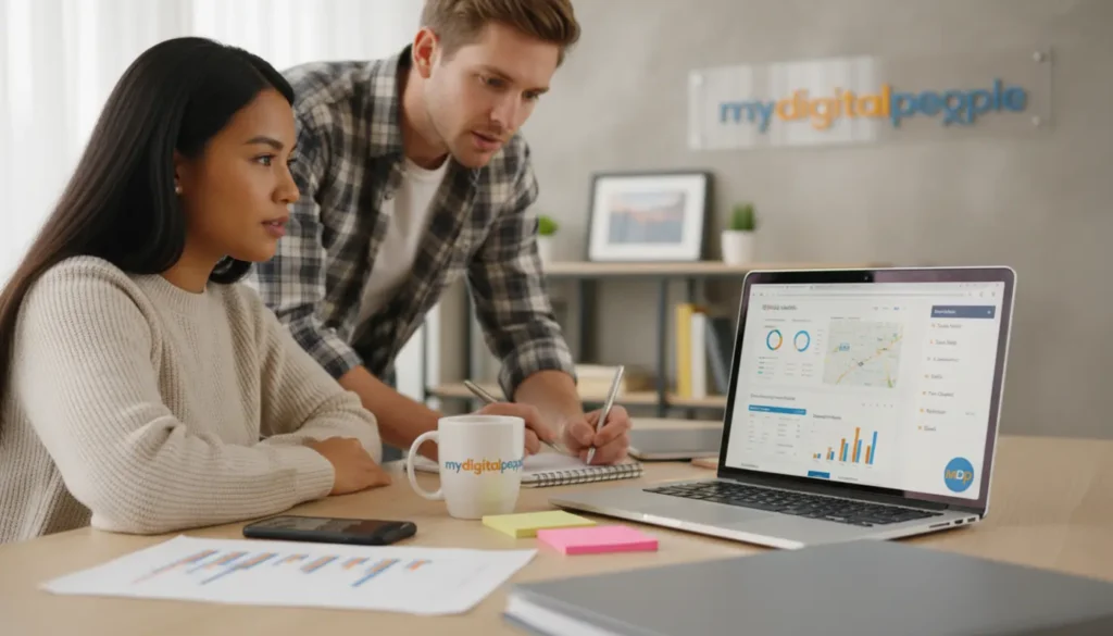 Agency team reviewing website analytics and lead strategy for web development enquiries