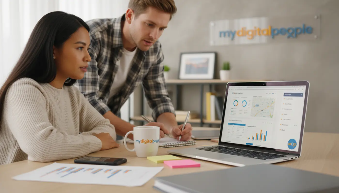 Agency team reviewing website analytics and lead strategy for web development enquiries