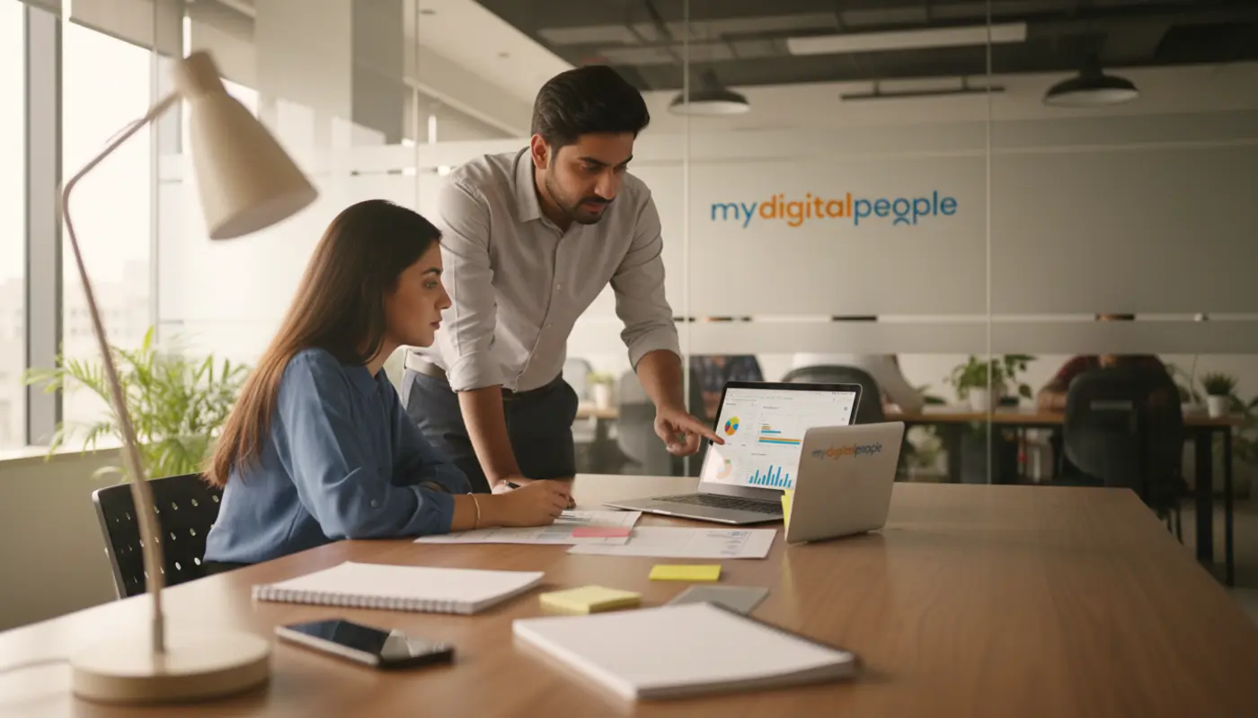 Team planning social media content strategy in a modern digital marketing agency office