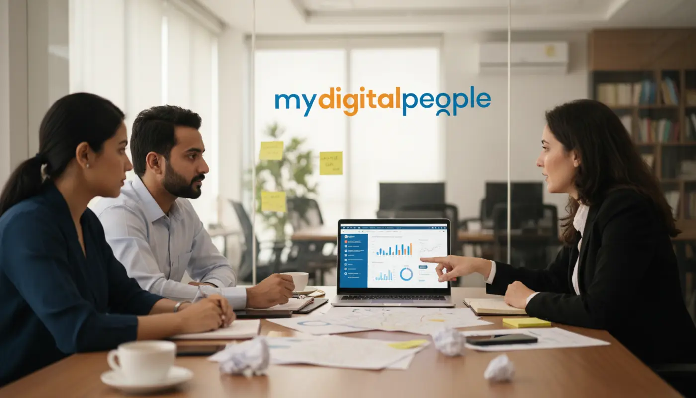 Lahore SME owners reviewing digital marketing reports in a modern agency office