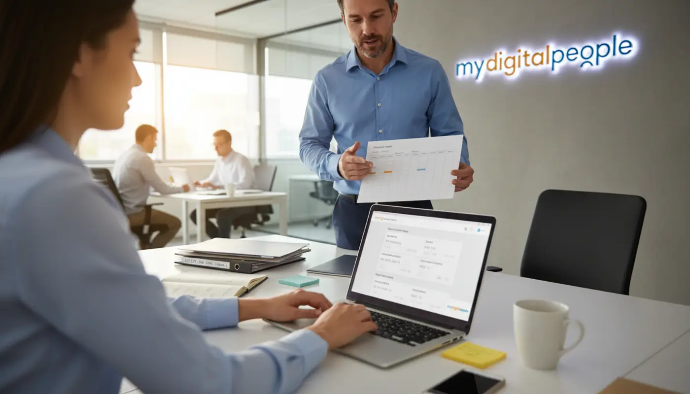 Sales team using a CRM login portal in a modern office to manage leads and automated follow-ups