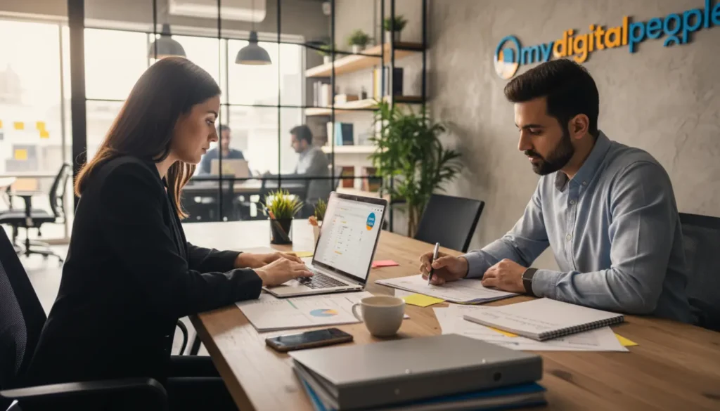 MDP team using AI tools for daily business workflows in a modern office