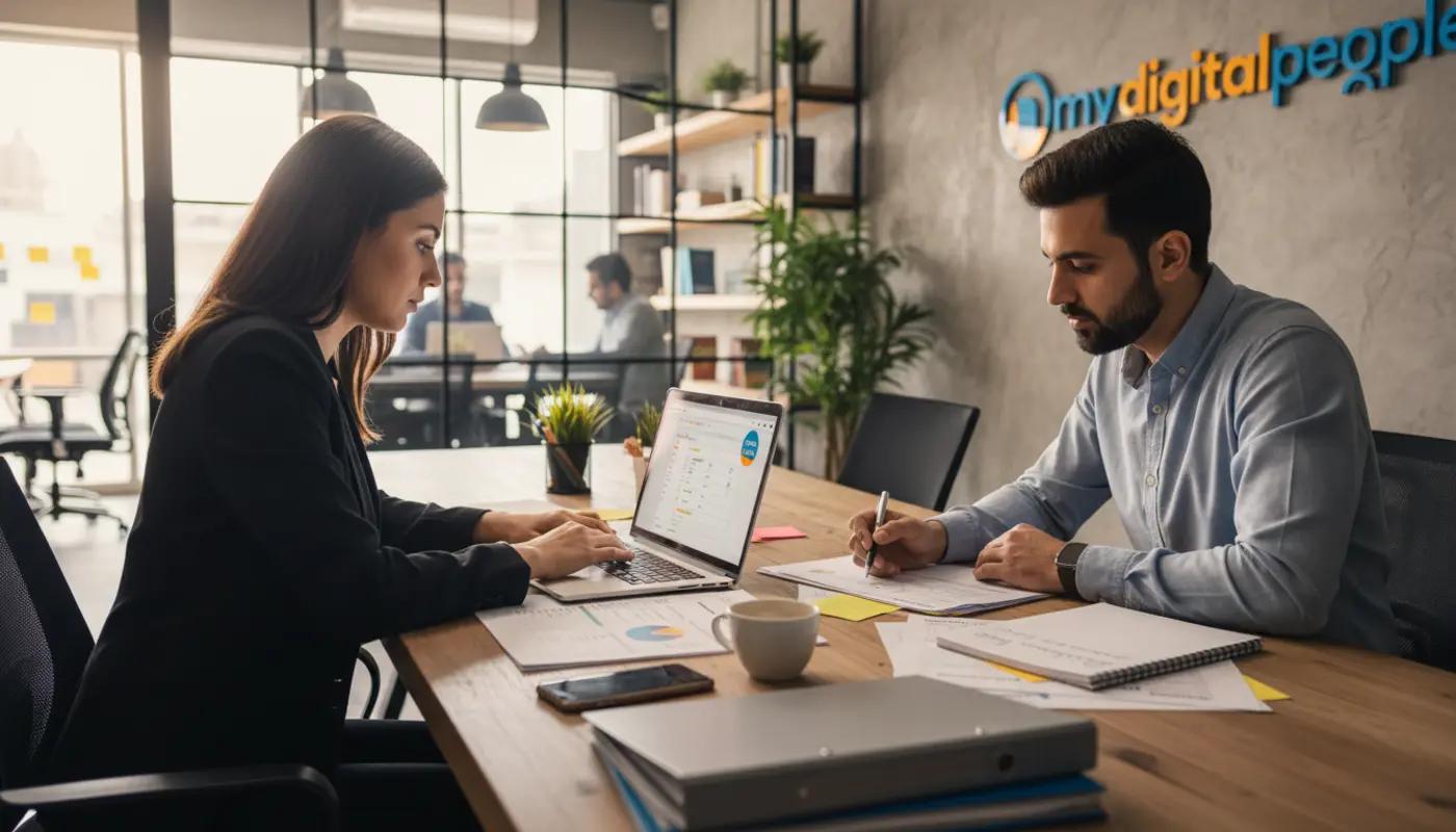 MDP team using AI tools for daily business workflows in a modern office