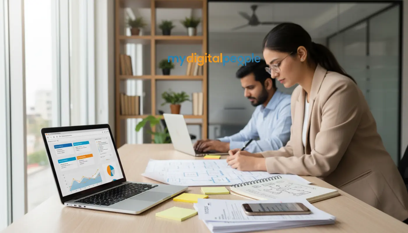 Team planning AI automation workflows in a modern MDP office