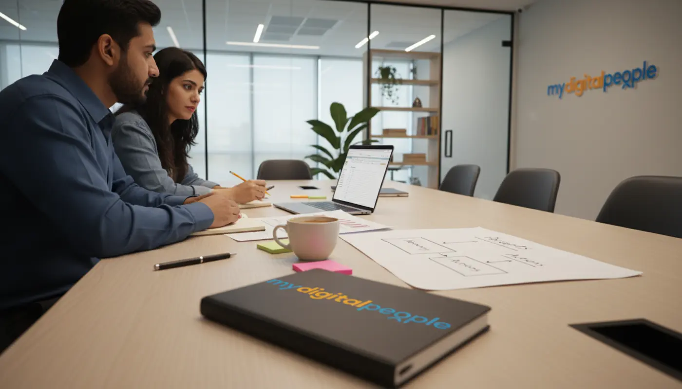 Pakistani AI team mapping agent function logic in a modern MDP office workspace